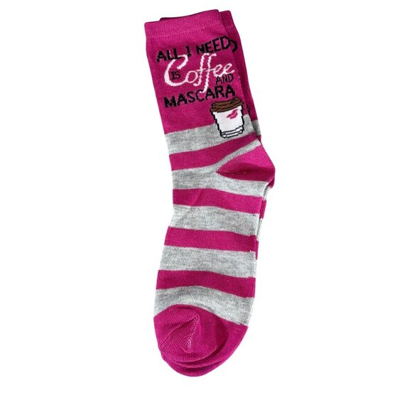 Set Of 2 Loft & Coffee-Themed Crew Socks One Size Purple/Gray/Pink - Picture 5 of 7